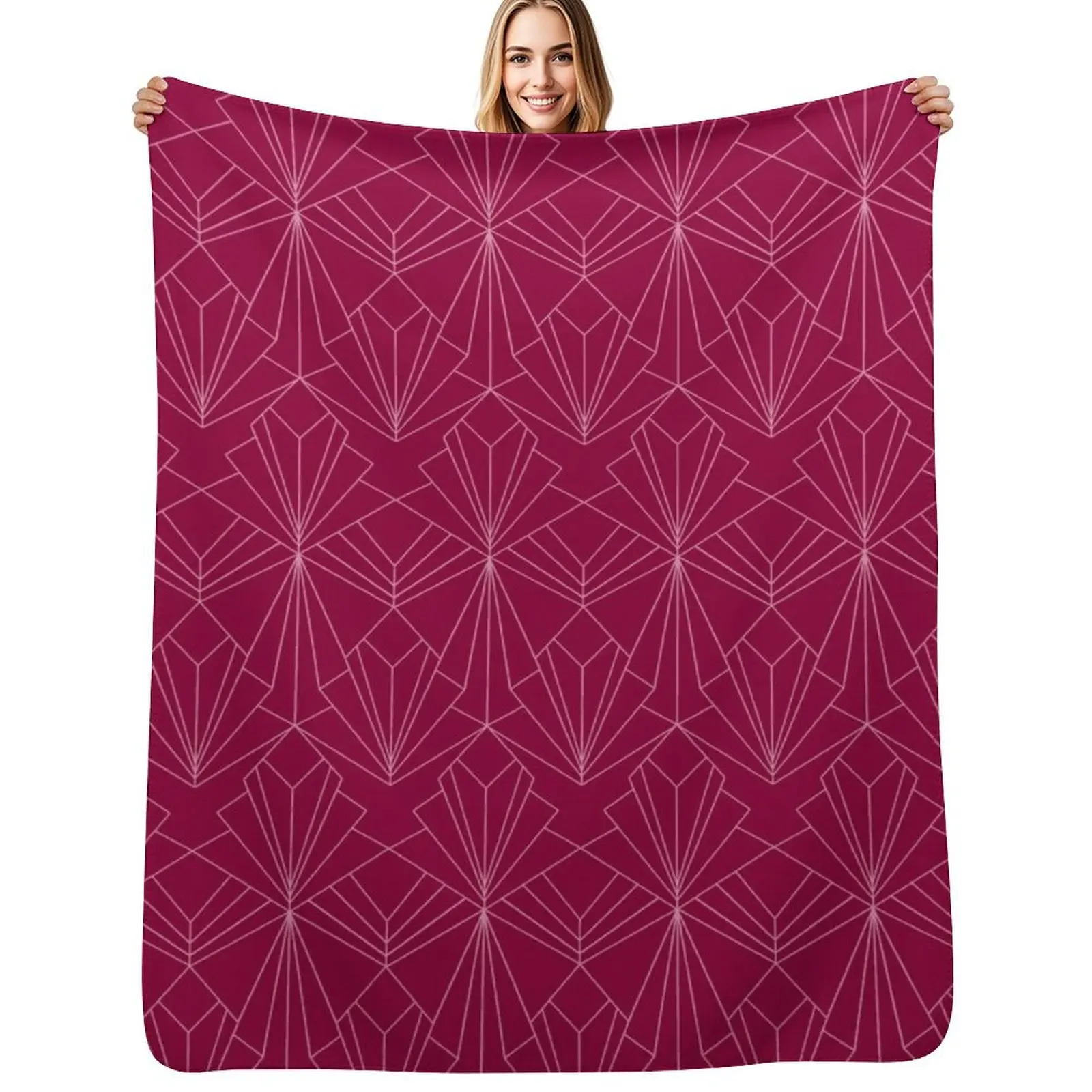 Manta decorativa Art Deco en color rosa frambuesa, manta decorativa elegante, regalo para amigos, compañeros de habitación