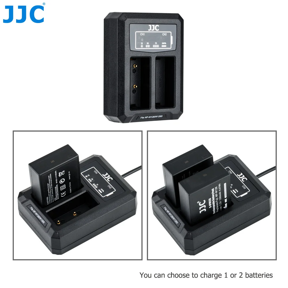 JJC USB Camera Battery Charger Fit NP-W126/126S Batteries for Fujifilm XS10 XE4 XE3 XE2 XT3 XT2 XT30II XT30 XT20 X100V X100VI