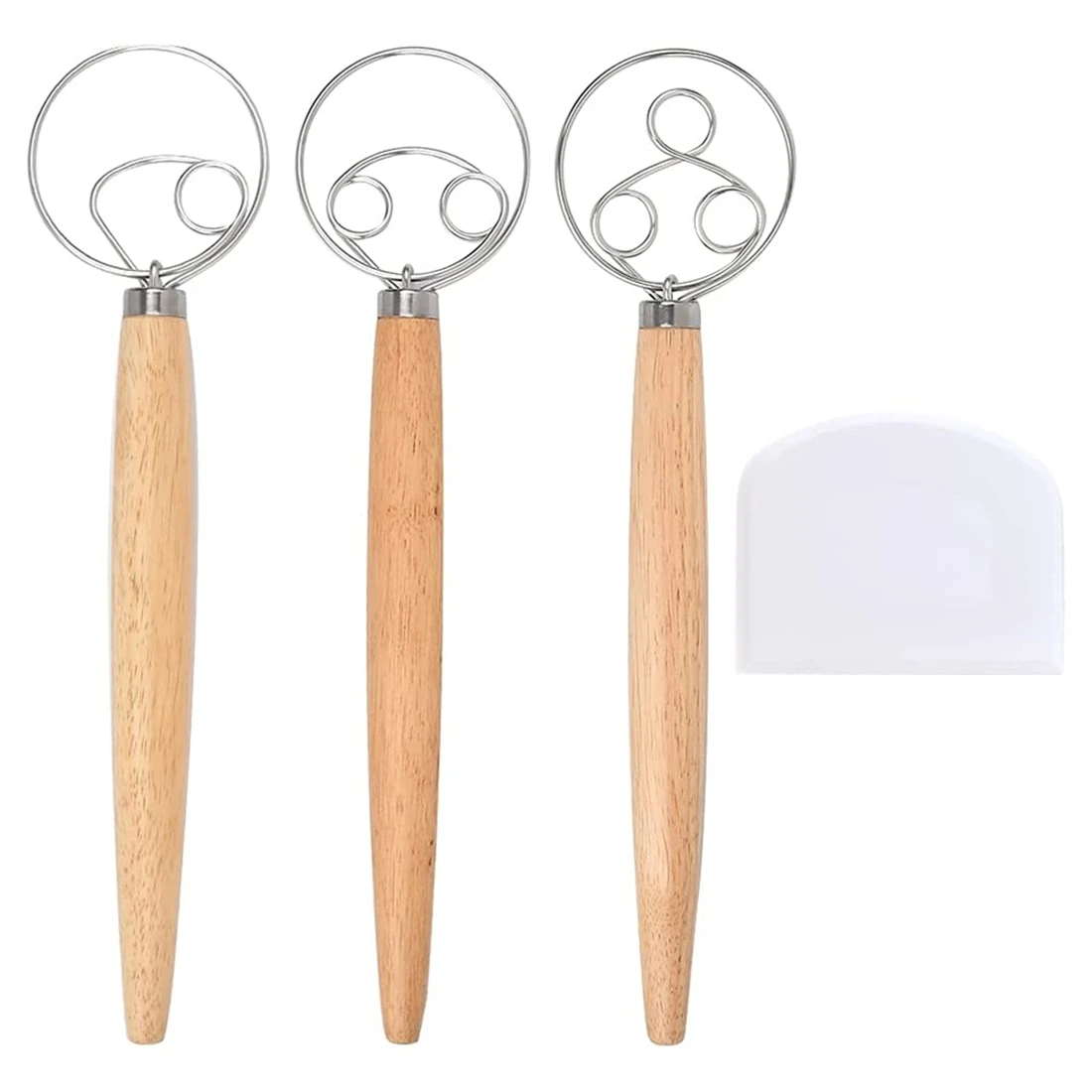 3 Pack Danish Dough Whisk Bread Mixer,Dutch Whisk with Dough Scraper for Bread,Pastry or Pizza Dough,Sourdough Bread,Etc