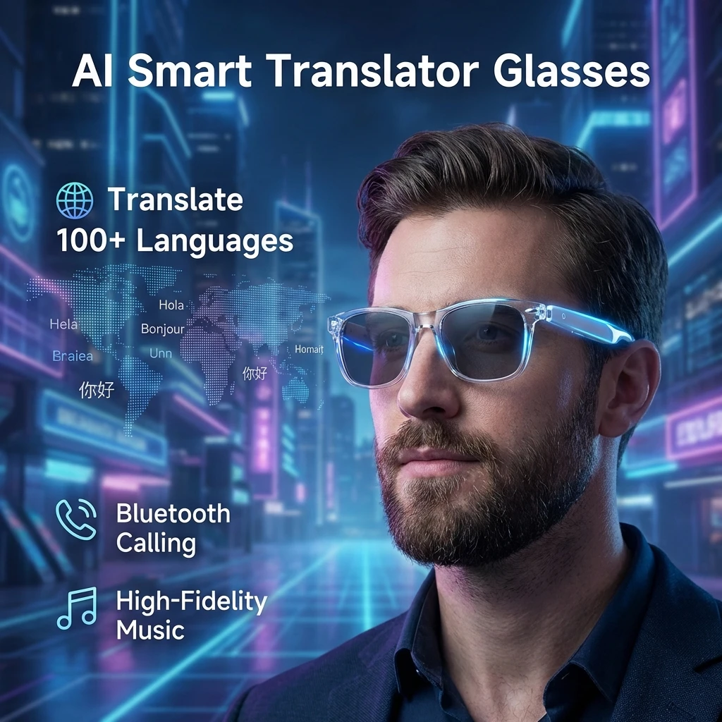 

New Smart Glasses AI translation 100+ Languages Make Receive Calls Music Calling Noise Reduction Light BT TWS Glasses Men Women