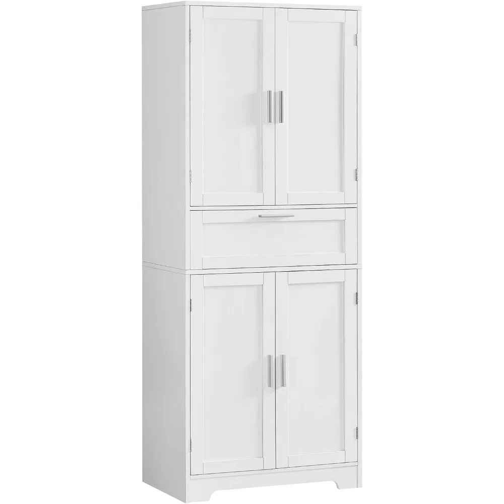 

67" H Tall Storage Cabinet with Adjustable Shelf & 1 Large Drawer, White Storage Cabinet with 4 Doors, Freestanding Cupboard