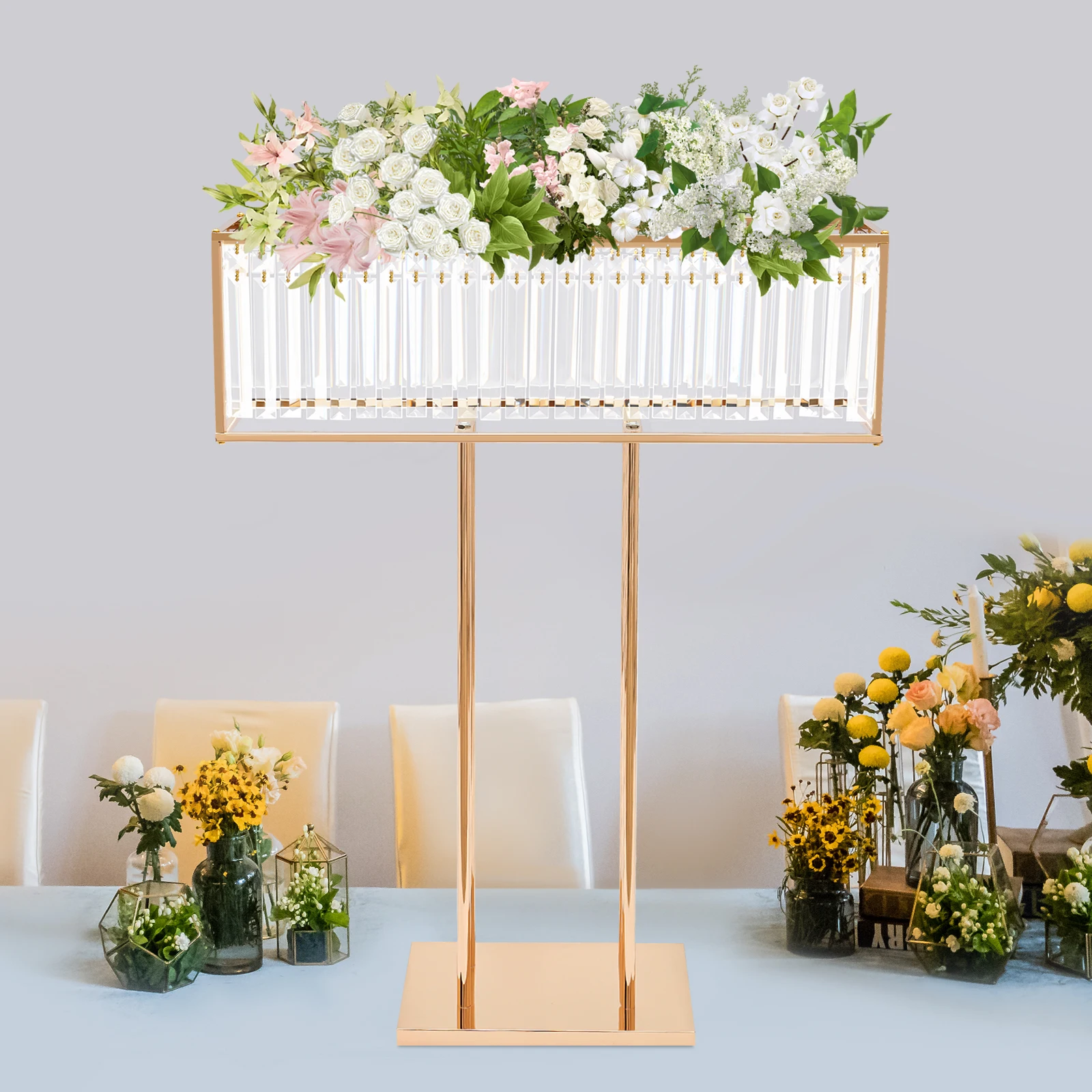 Gold Crystal Flower Stand Wedding Floral Stands Centerpieces Racks Wedding Decorative Vase 90cm