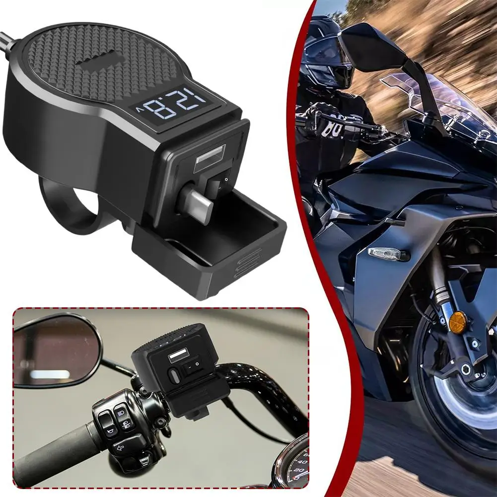 

USB QC3.0 Motorcycle USB Fast Cellular Charger Waterproof Charge C Digital Cell Voltmeter With Mobile Type Connector Port S P5E9