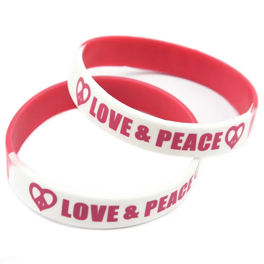 

50 Pcs Love and Peace Silicone Bracelet Subsection Color Rubber Wristband for Sports