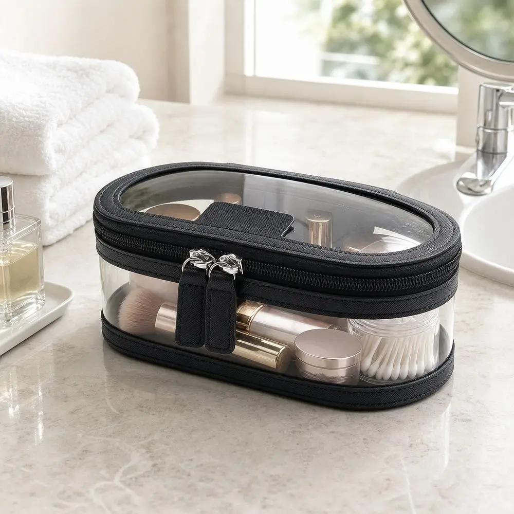 Toiletry Storage Case Transparent Cosmetic Bag Clear Window Double Zipper Cosmetic Organizer Portable Beauty Tools