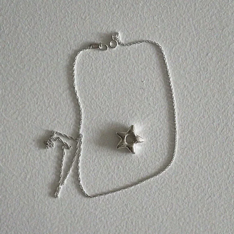 Simple Trendy Silvery Punk Hollow Star Pendant Necklace Women Men's Fashion Hip Hop Clavicle Chain Neck Jewelry Accessories Gift