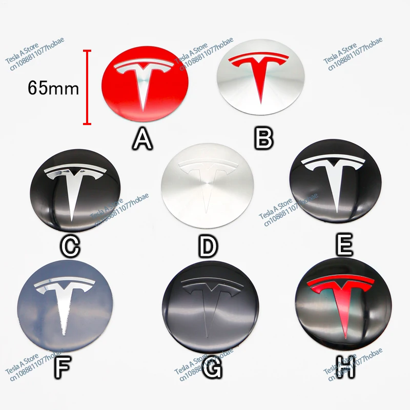 4 PCS 65mm Car Glossy Wheel Sticker Center Wheel Sticker Car Logo Badge Decal for Tesla Model 3 Ys X RoadsterP75D P85D P90D