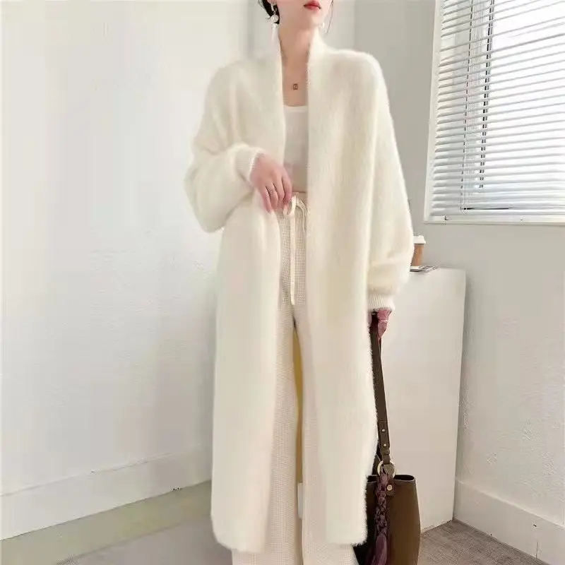 New Knitted Patchwork Cardigan Women Spring 2024 Loose-fitting V-Neck Flocking Open Stitch Sweater Female Knitted Top T270