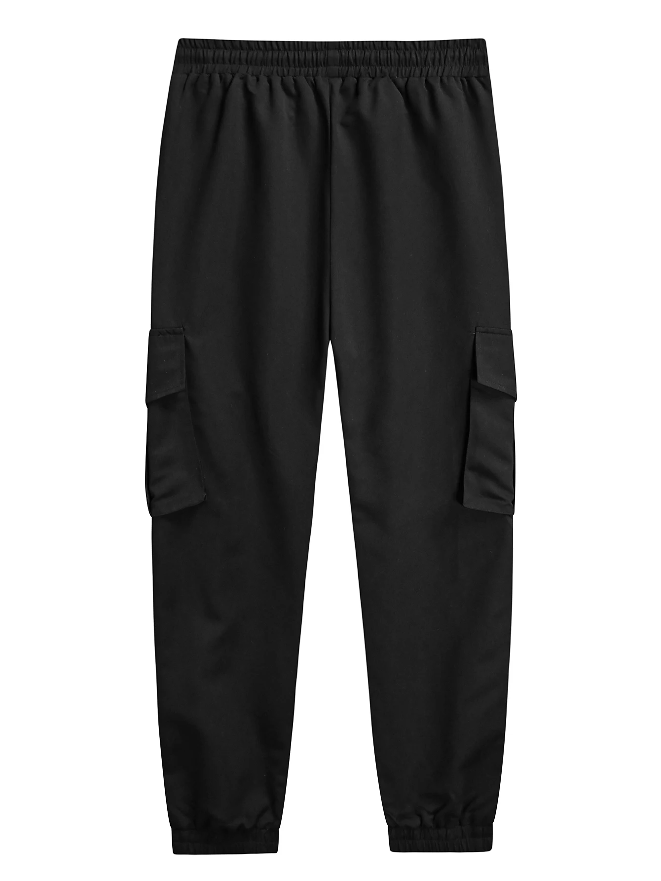 Herren Cargo-Jogginghose, schwarze, lässige, taktische Hose mit elastischem Bund, Kordelzug, mehreren Taschen, Arbeitskleidung, tailliert, mit Umschlagbündchen – Detail 5