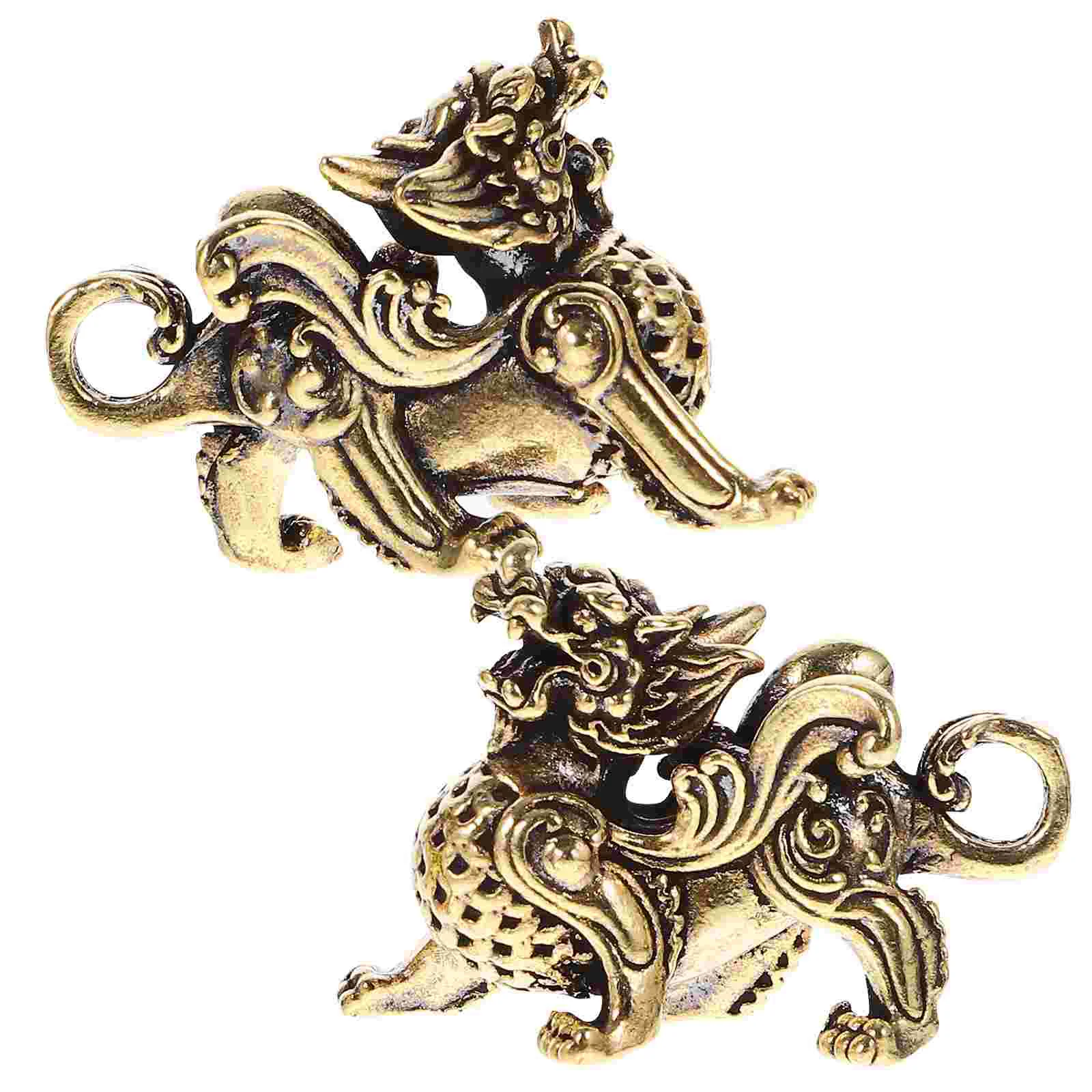 2 Pcs Pendant Unicorn Ornament Office Embellishments for Crafts Brass Auspicious Kylin Statues