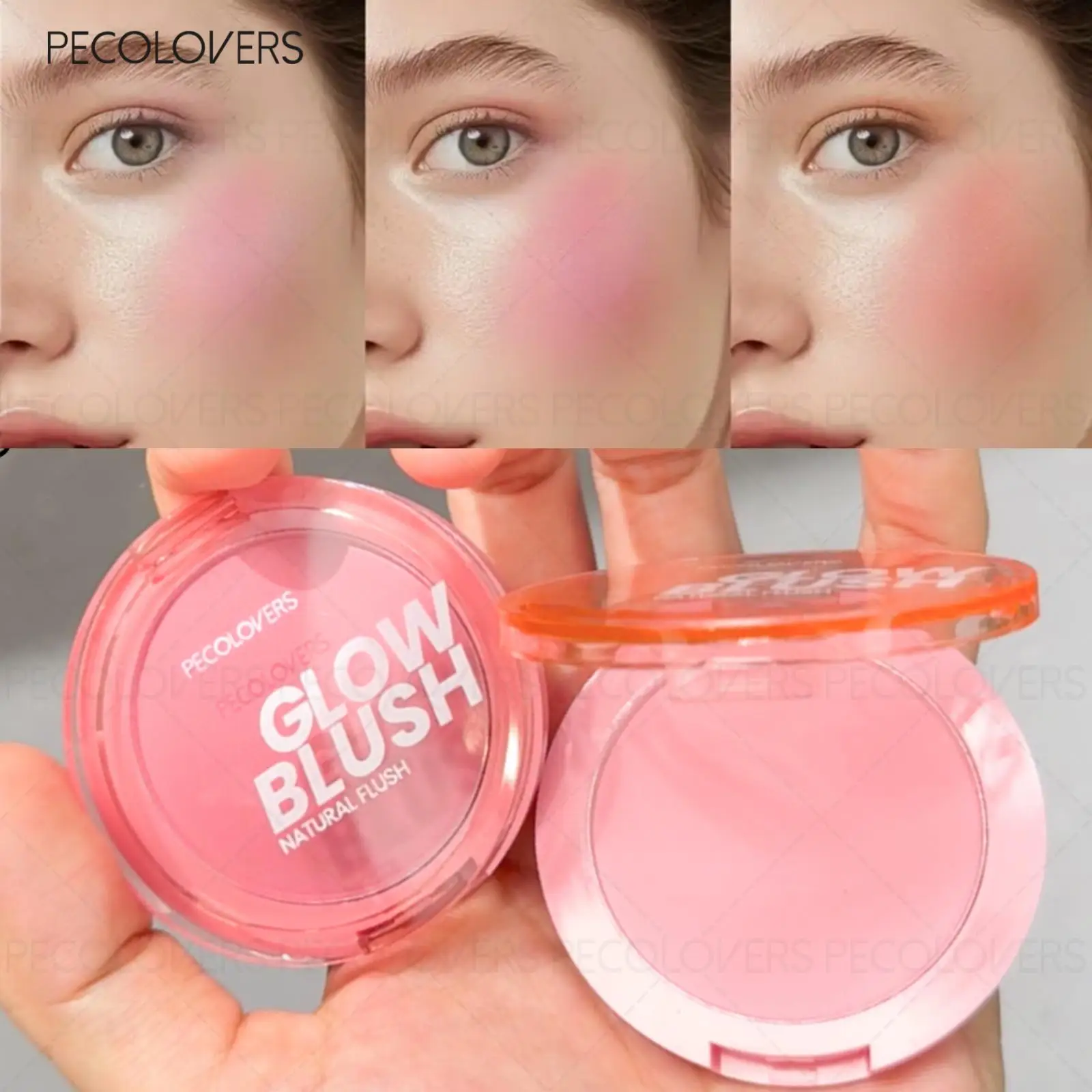 1PC マルチカラーフェイスブラッシュ、ヌードピンクブラウンブラッシュ、キュートで魅力的、長持ちする防水、フェイスコスメティック