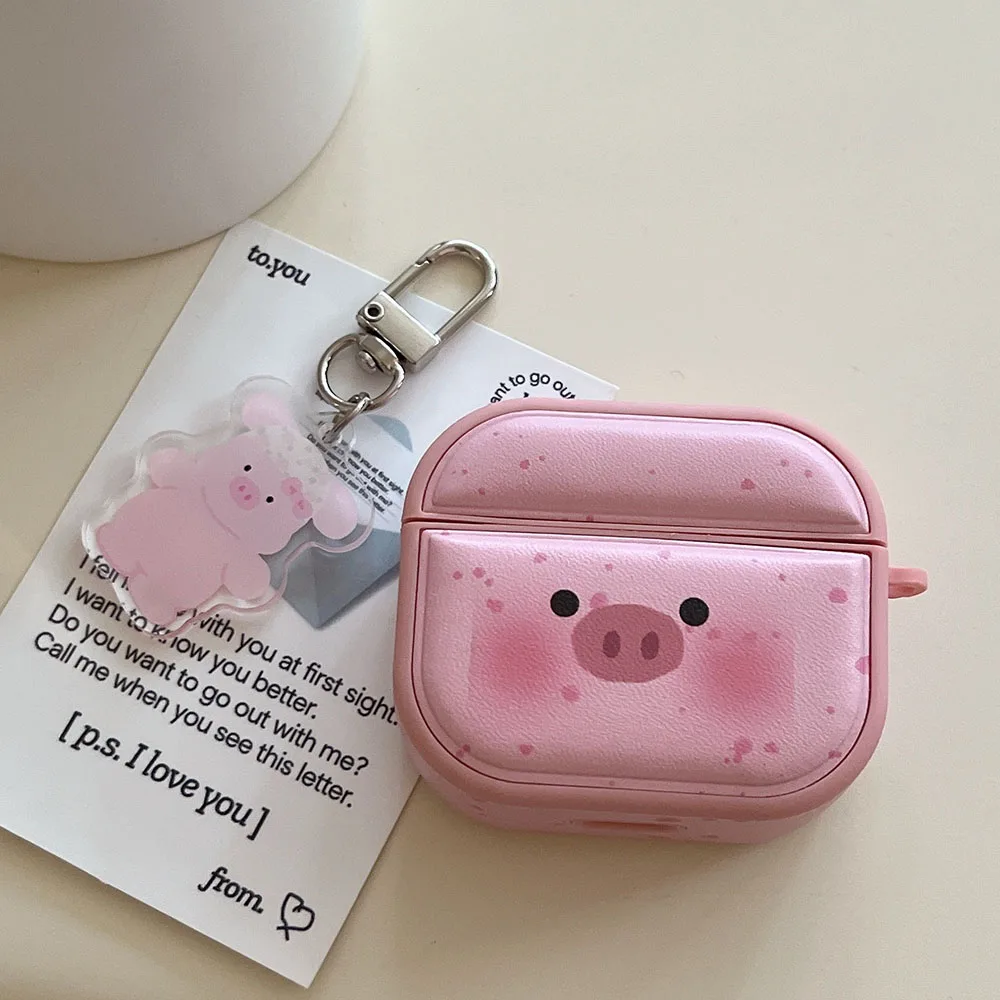 cute case for airpods 4 protective cover pink splashed ink pig print leather magnetic earphone shell for airpods 1 2 3 pro 2 3nd