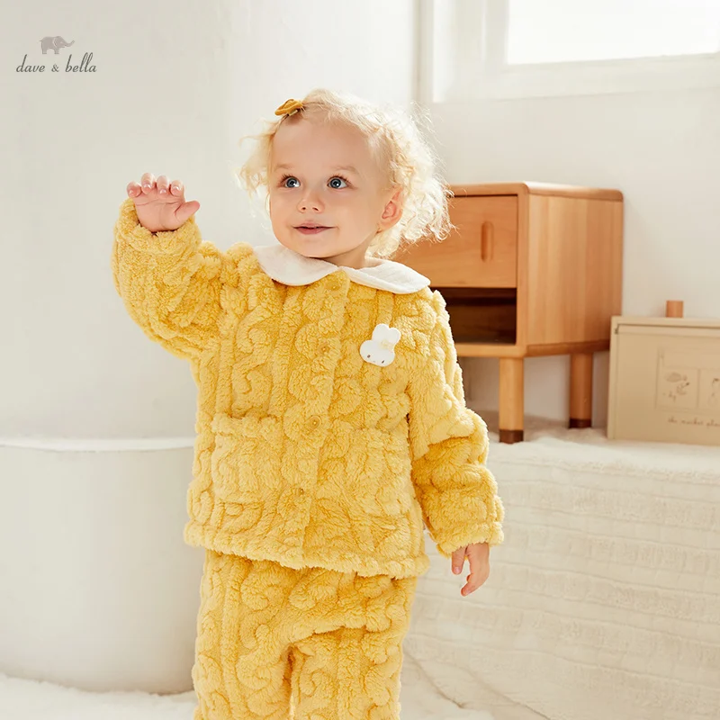 Dave Bella Children Girl's Pajamas Suit 2023 Winter New Fashion Casual Comfortable Cute Sweet Gentle Two-Piece DB4237952