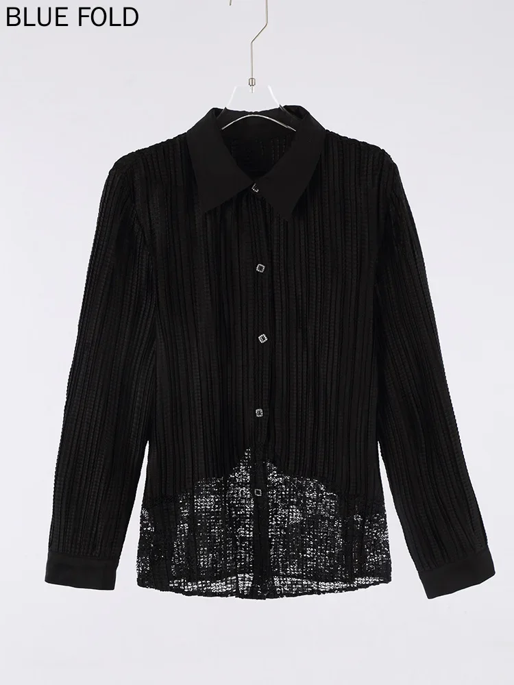 MIYAKE PLEATS Design Lapel Shirt Autumn  New Women's Fashion Casual Single-breasted Long-sleeved Shirt Pleat Shirts Blouses
