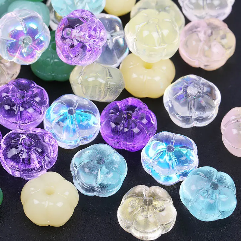 

100PCS 10mm Fat Pumpkin Straight Hole Transparent Colored Crystal Glass Spacer Beads DIY Jewelry Accessories Wholesale