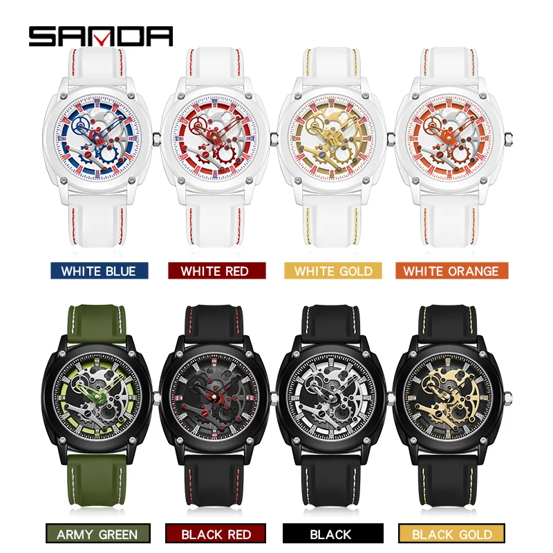 Sanda 3235นาฬิกาข้อมือควอตซ์สำหรับผู้ชาย, นาฬิกาทหารสไตล์ลำลองกันน้ำ50เมตรนาฬิกาผู้ชาย