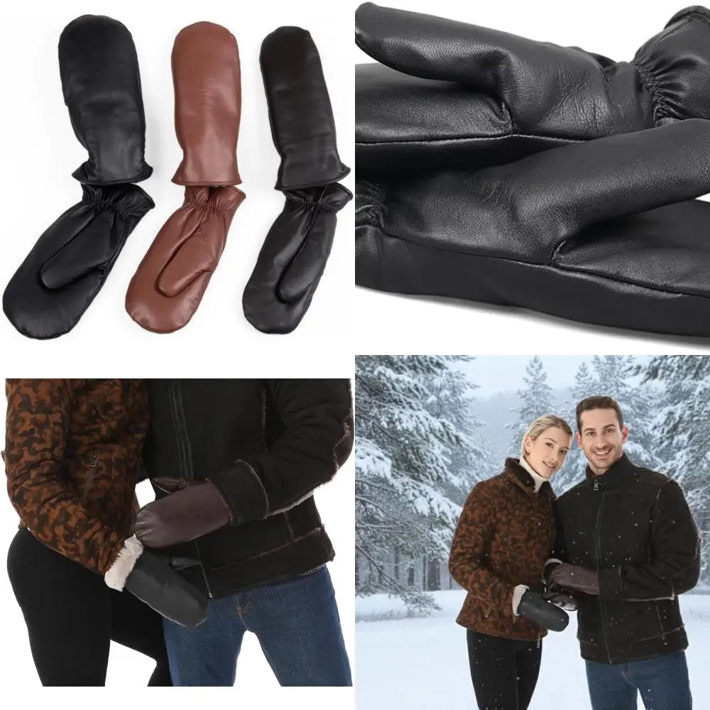 

Waterproof Unisex Sheepskin Mittens with Shearling Lining for Men & Women - Warm Winter Gloves