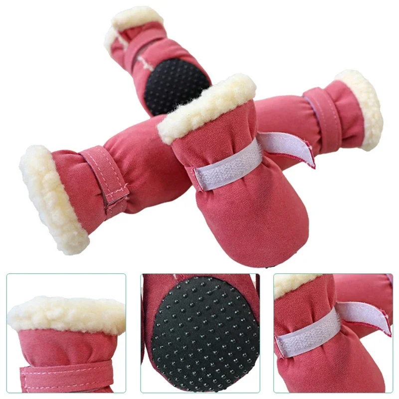 4 Stück/Set Outdoor-Hundeschuhe für den Winter, warme, dicke Schneestiefel für kleine Hunde, rutschfest, für Yorkshire Terrier, Malteser, Haustier-Fußbekleidung – Detail 6