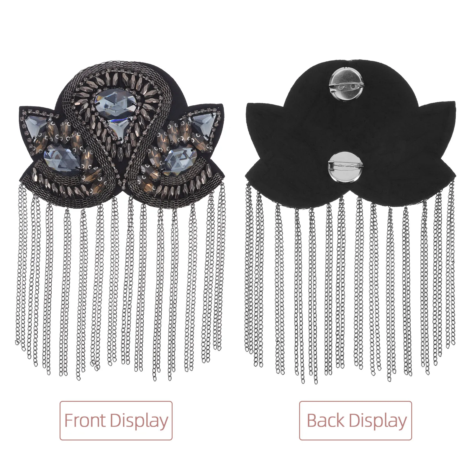 Metal Rhinestone Tassel Shoulder Epaulettes – 2pcs Detachable Punk Brooch Pins for Blazer, Costume & Festival