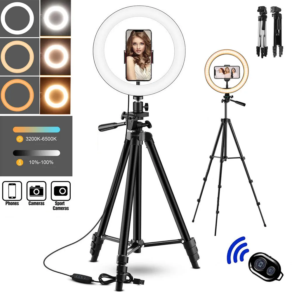 

26cm Photo Ringlight Led Selfie Ring Light Phone Remote Control Lamp Photography Lighting With Tripod Stand Holder Youtube Video