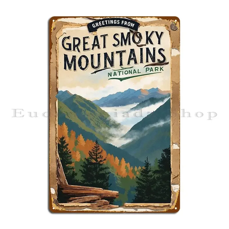Great Smoky Mountains National Park Postcard Vintage Retro Travel Vintage Metal Plaque Poster Club Wall Decor Tin Sign Poster