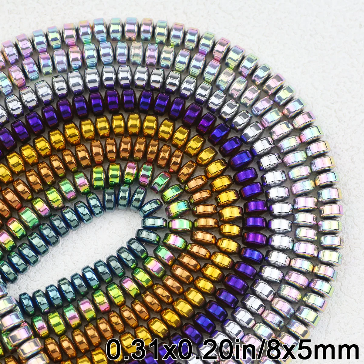 Vergoldeter Hämatit-Naturstein, flach, rund, lose Spacer-Perlen, 8 x 5 mm, für DIY-Schmuckherstellung, Halsketten, Armbänder, Zubehör