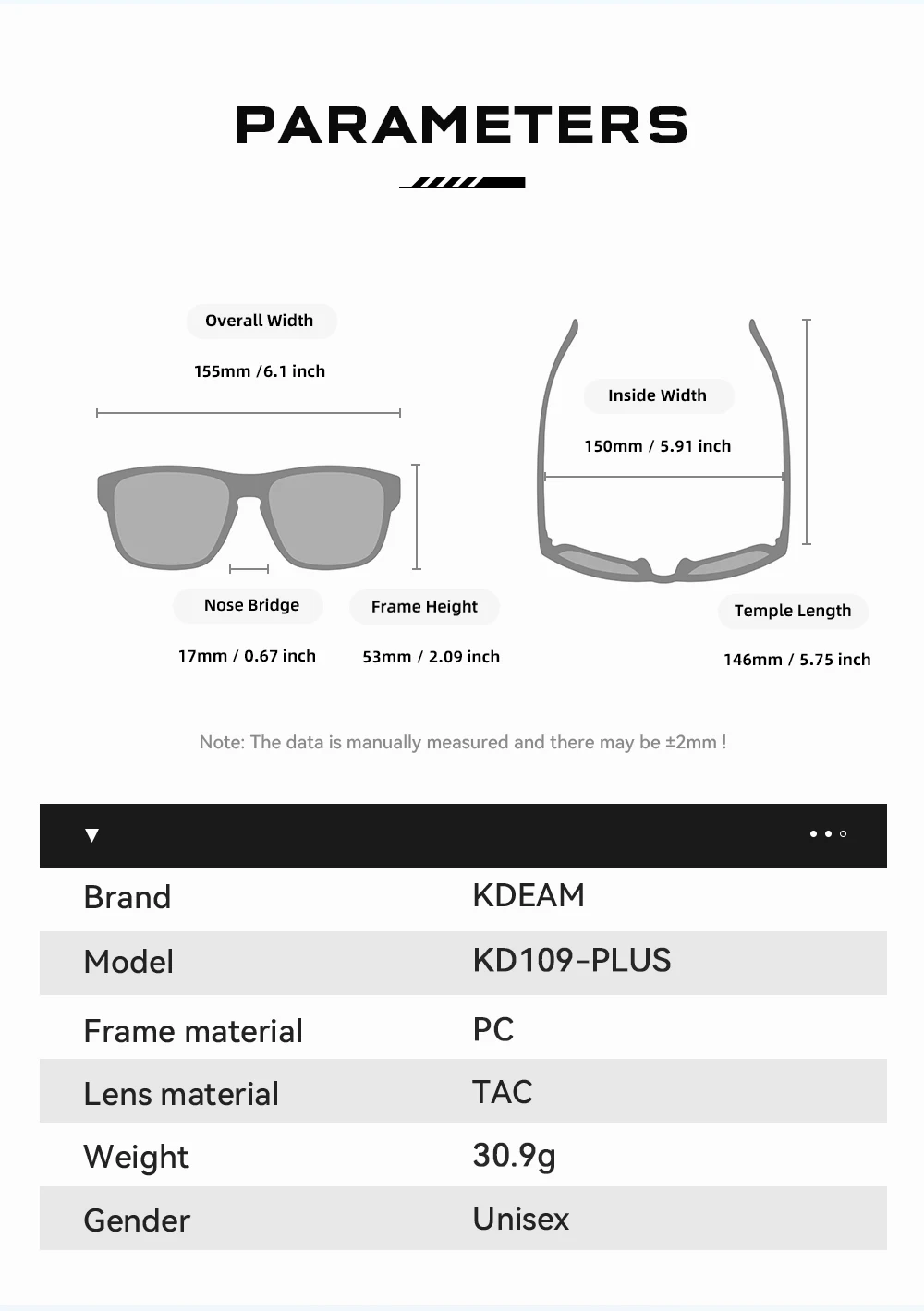 KDEAM XXL-Größe, polarisierte Sonnenbrille für Herren, Outdoor-Sportbrille, Gesamtbreite 155 mm, extra große Sonnenbrille – Detail 4