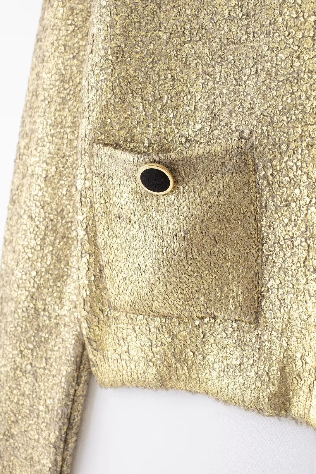 Women's New Fashion Metal Foil Decoration O Neck Single Breasted Knitted Coat Retro Long Sleeve Pocket Women's Coat Chic Top