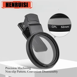 52mm CPL Filter Universal Phone Lens Clip-on Polarizer Filter Lens Clip For Canon Nikon For iPhone 16 Circular Polarizer Filter