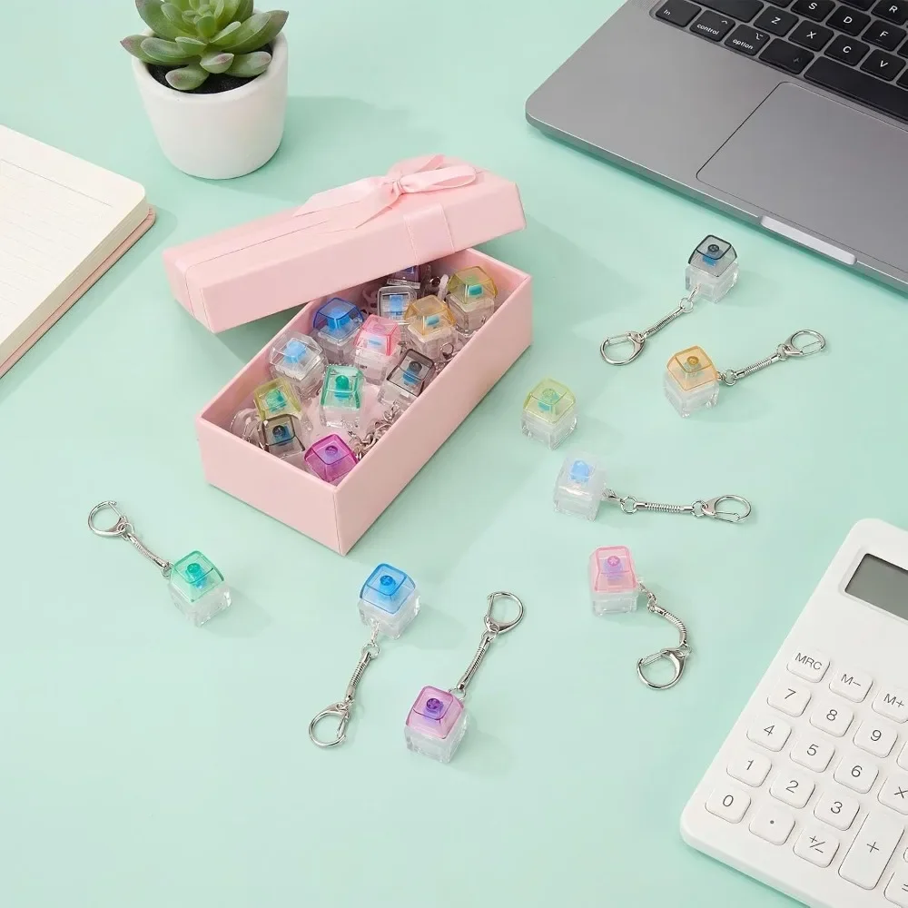 5-30 Pcs Translucent Multicolor Keyboard Fidget Keychain Detachable Keycap Finger Clicker Stress Reliever Party Bag Charm Gifts
