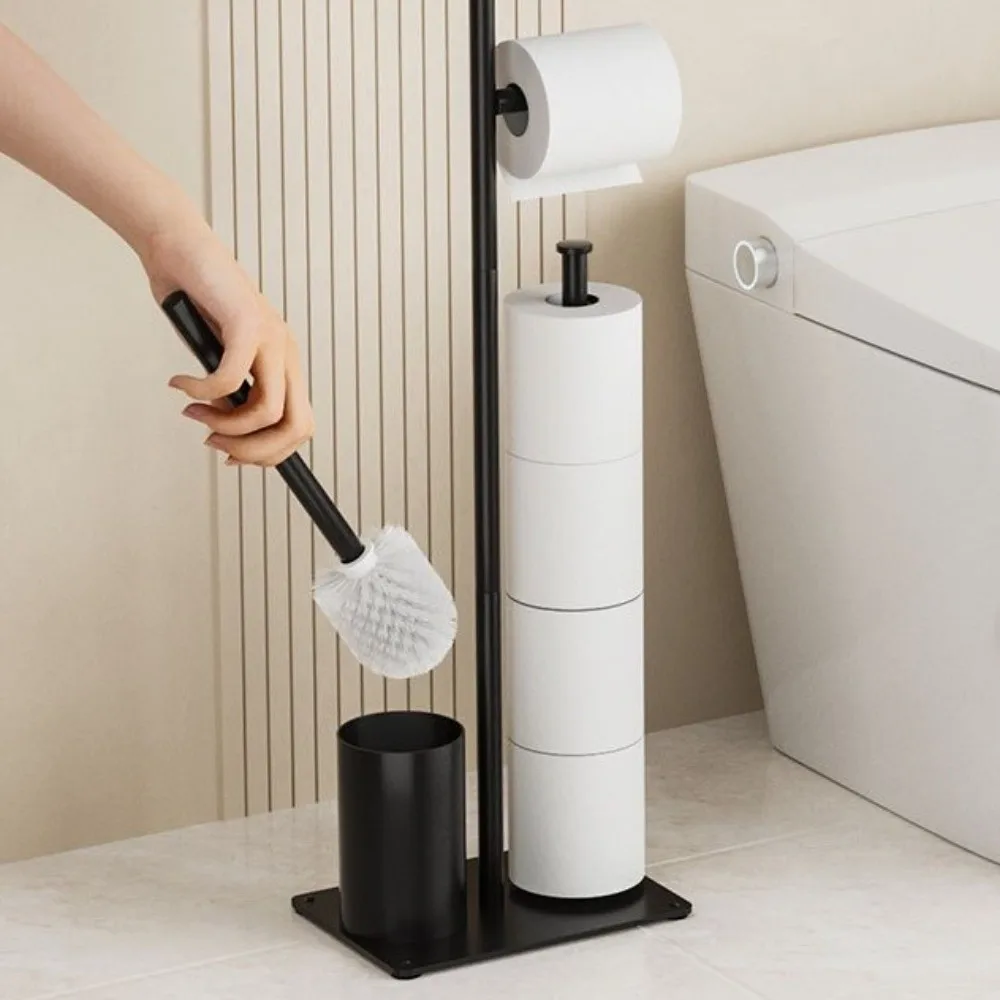 With Tray Floor Standing Toilet Paper Holder Rustproof Stainless Steel Bathroom Storage Rack Space Saving Removable