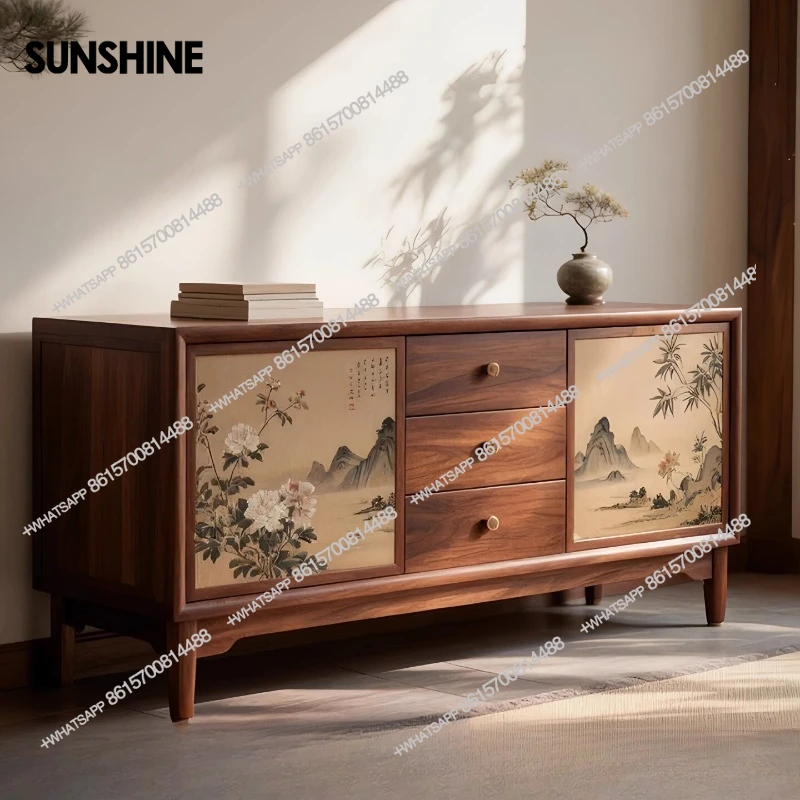 

Black walnut solid wood chest cabinet living room storage cabinet