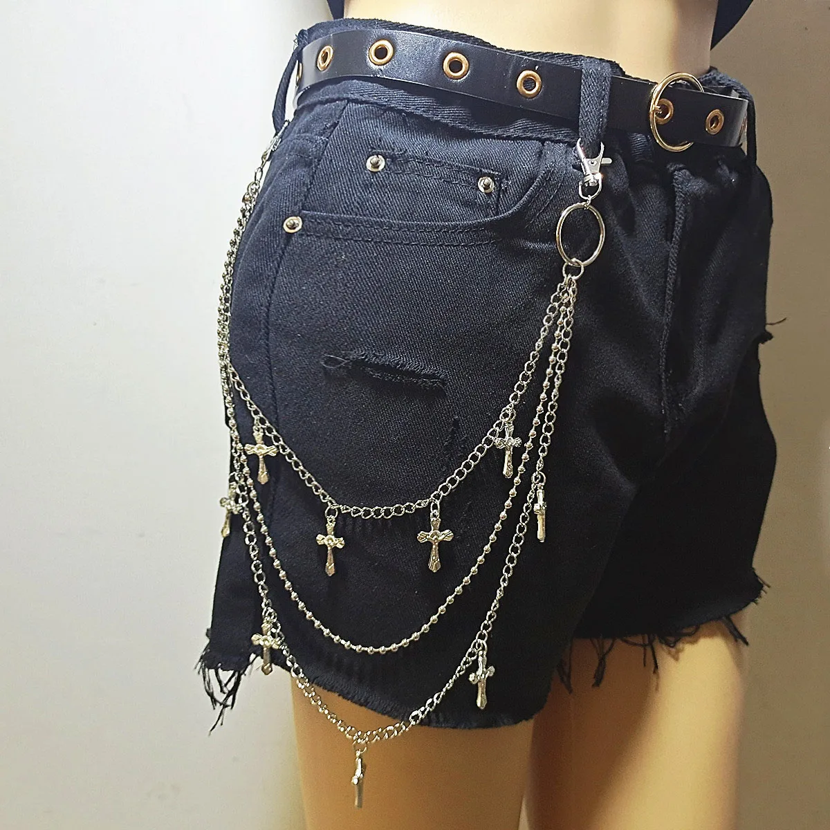 النساء الرجال البطن عبر سلسلة خمر طويلة المعادن روك السراويل محب بانت جان المفاتيح مشبك حلقي شرابة الفن التبعي