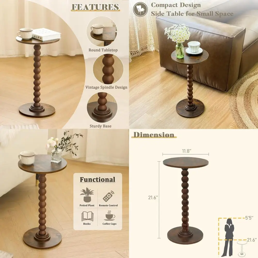 

Compact Wooden Accent Table for Small Spaces: Rustic Brown Finish