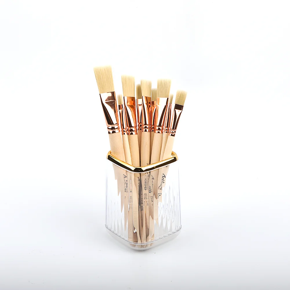 Artsecret-Juego de pinceles de pintura de pelo de nailon, 12 Uds., para pintura al óleo acrílica, pincel plano de dibujo para artistas principiantes, suministros de arte