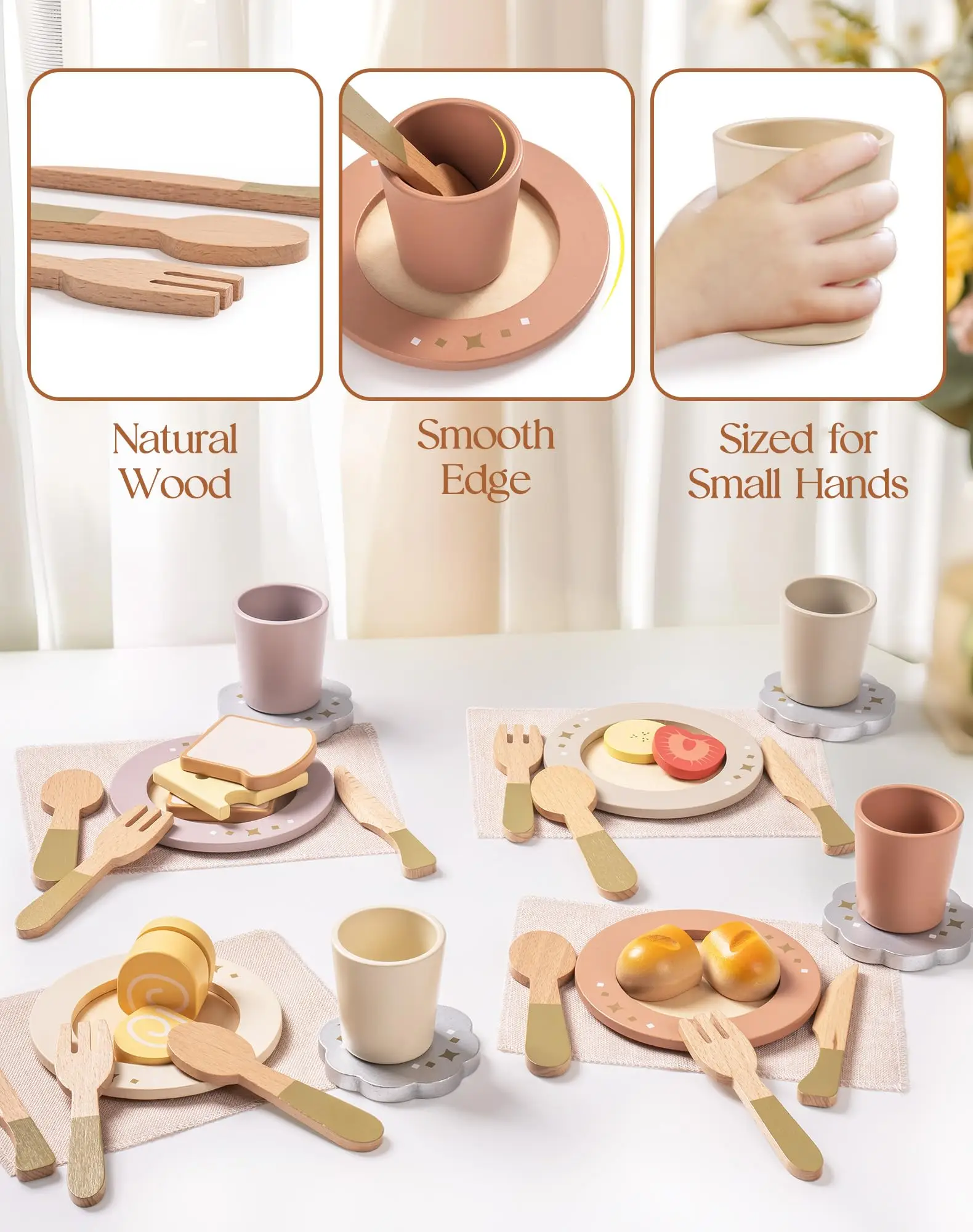 ROBOTIME – ensemble de plats de cuisine Play, 29 pièces, assiettes et plats en bois pour tout-petits, cadeau pour garçons et filles