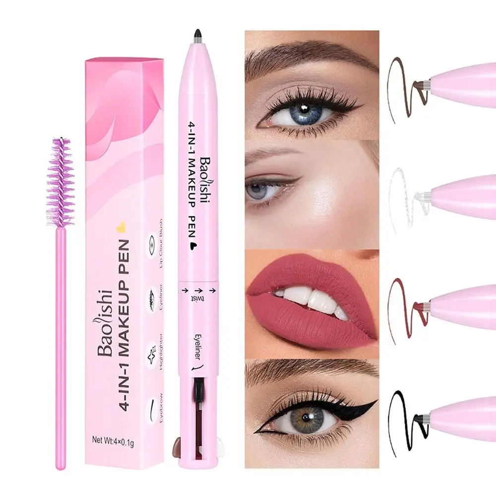 Trendiger 4-in-1-Multifunktions-Make-up-Stift, glatter, langlebiger, kompakter Reise-Eyeliner, wasserfester Augenbrauenstift, Katzen-Make-up