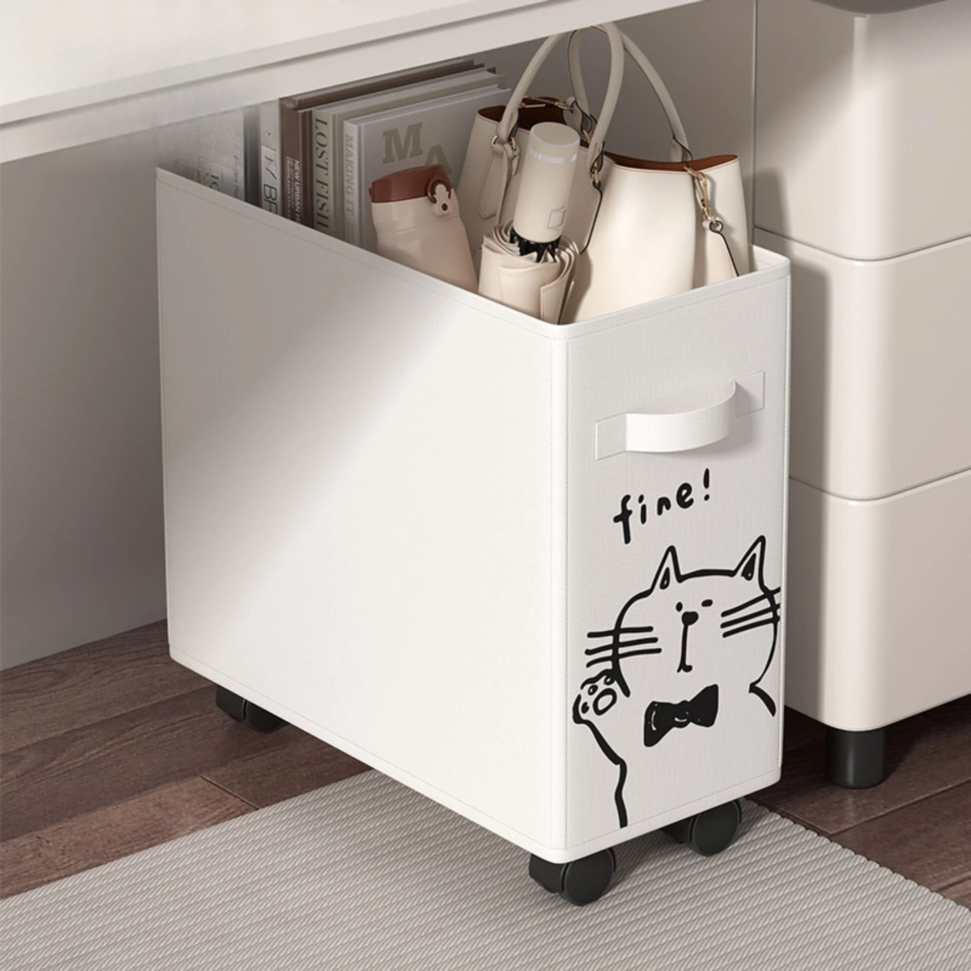 Cesta abierta debajo del carrito de almacenamiento de escritorio con ruedas para oficina, dormitorio, organizador móvil con ruedas para suministros y bolsas de escritorio
