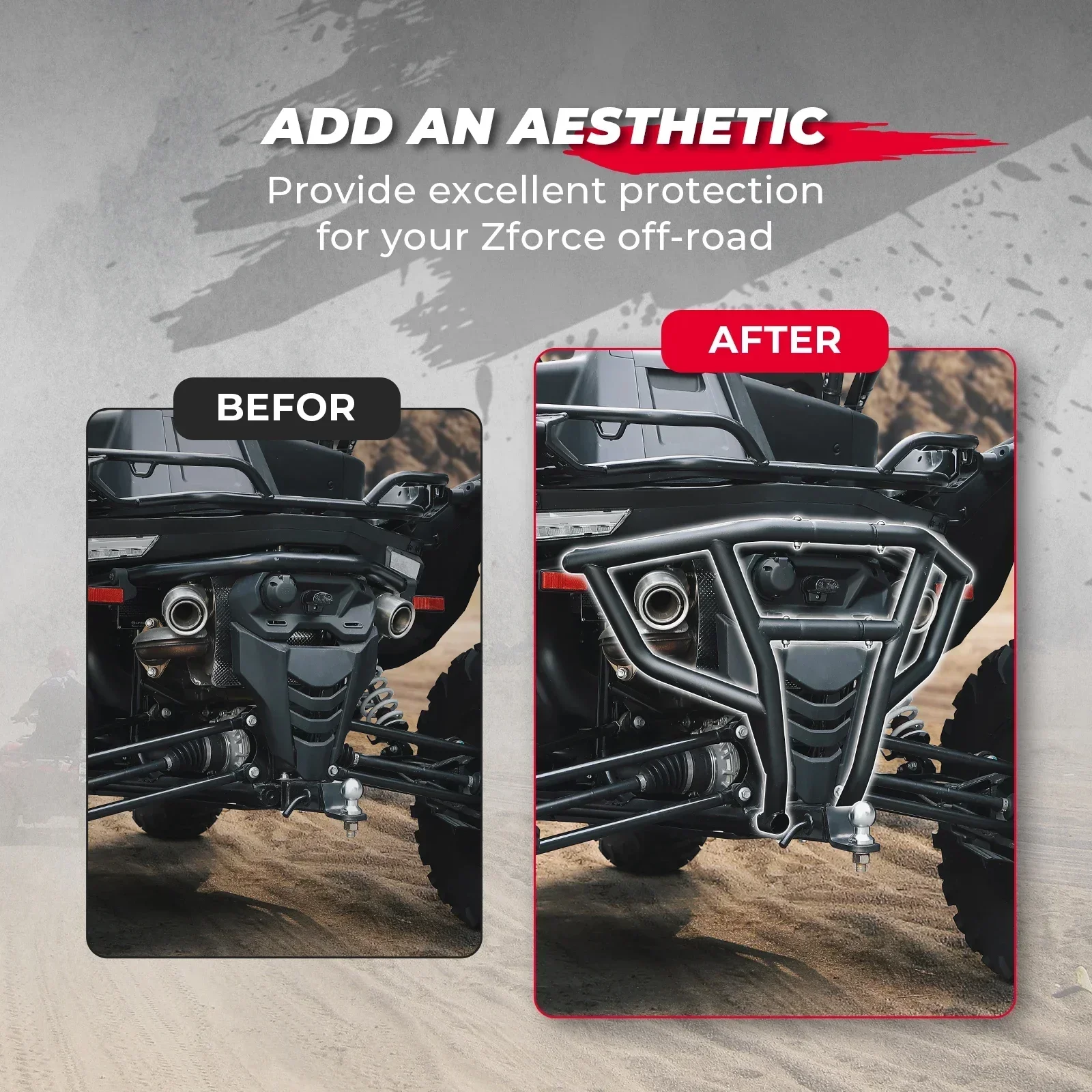 UTV Brush Protect Heavy Duty Metal Rear Bumper For CF-MOTO ZForce 950 Sport, 950 H.O. SPORT, 950 HO EX, 1000 SPORT 2020-2023