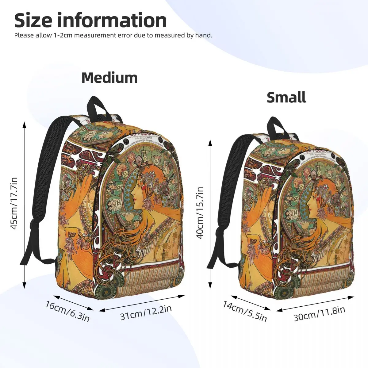 Zodiac (Original Version), By Alphonse Mucha (1896) ORIGINAL COLORS Backpack Daypack BookBag School Bag Shoulder Bags Boys Girls
