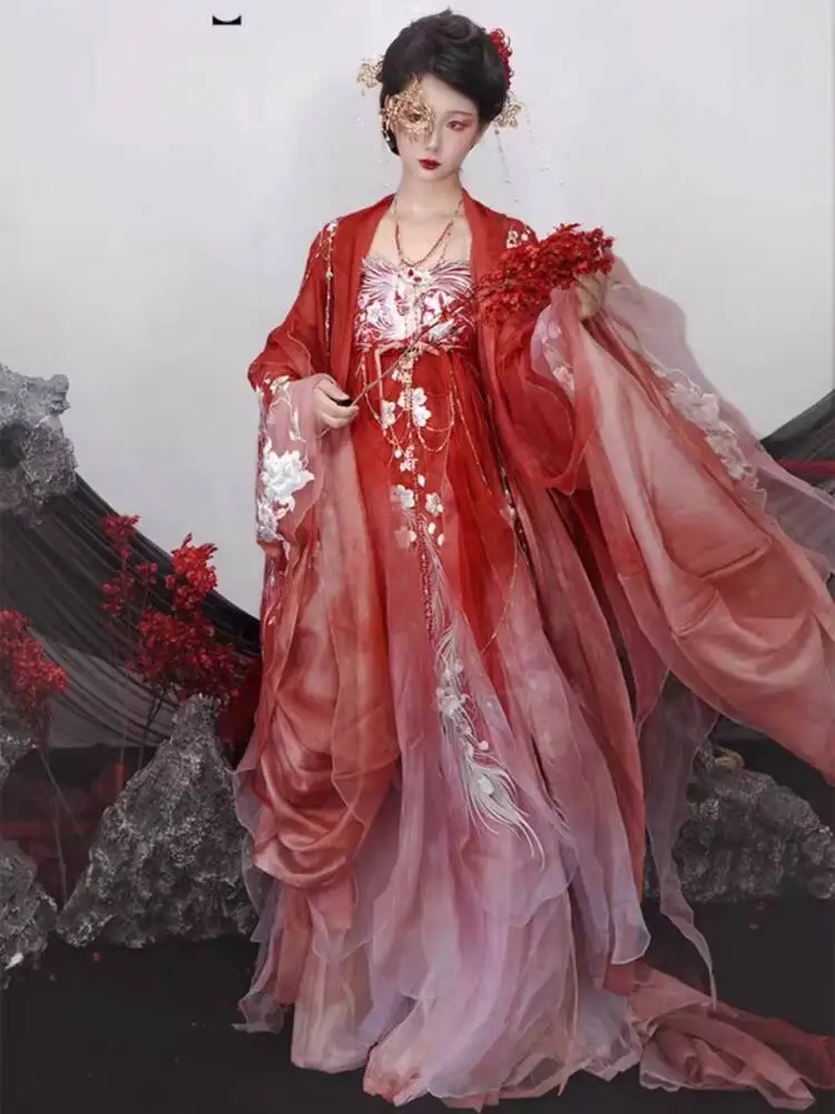 Women In Hanfu Heavy Embroidery Luxurious Hezi Dress With Large Sleeves Set Ancient Spring Summer Costume Cosplay Halloween