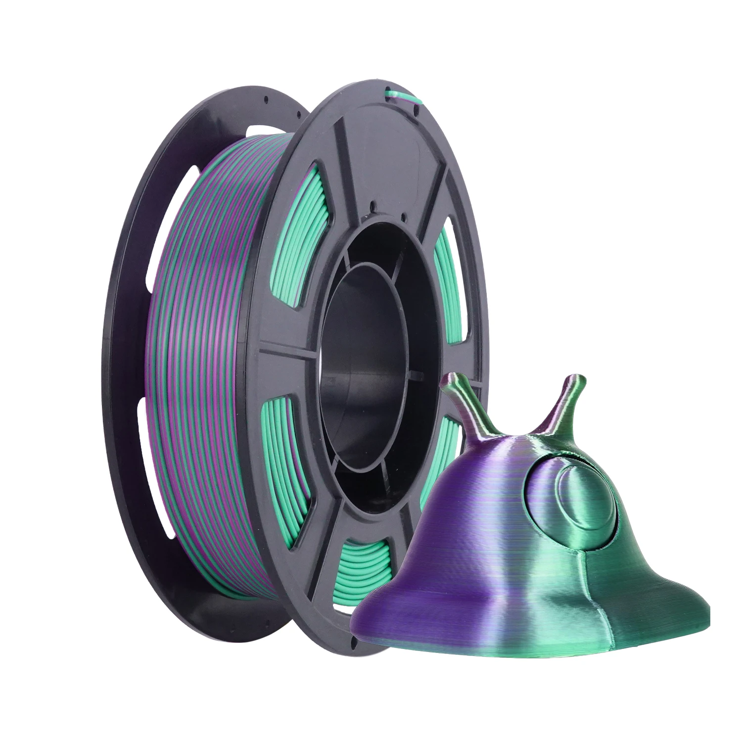 

Silk Dual Color PLA Filament,Coextrusion PLA Filament 1.75mm,+/-0.03mm,0.25KG/Roll, Silk PLA Purple &Green