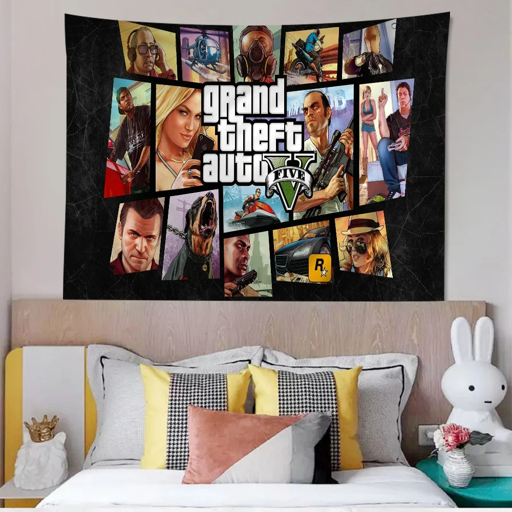 Game GTA V Printed Large Wall Tapestry Hanging Tarot Hippie Wall Rugs Dorm Cheap Hippie Wall Hanging