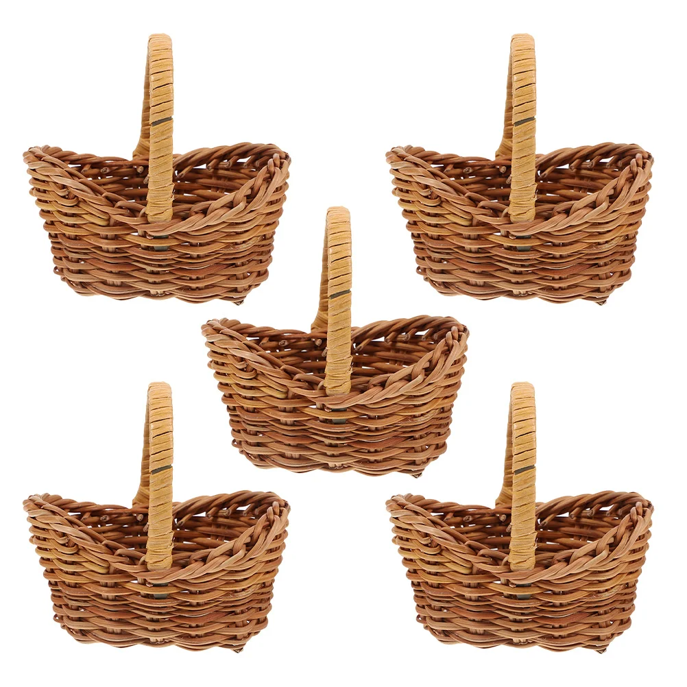 

5Pcs Woven Rattan Flower Baskets Handcrafted Small Rustic Basket for Wedding Party Decoration Party Favor Storage Basket