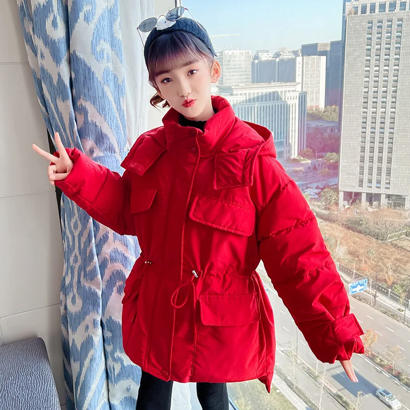 

Girls Down Cotton Coat Jacket Outerwear 2022 Blue Winter Warm Thicken Velvet Plus Size Children's Clothing