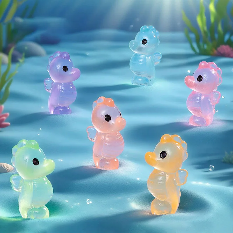 48pcs Luminous Seahorse Figurine Marine Animal Ornament Fairy Garden Miniature Scene Micro Home Decor