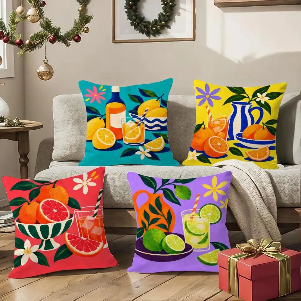 Fruit Cocktail Cushion Cover Square Decorative Sofa Pillow Case Bedroom Living Room Home Decor Gift