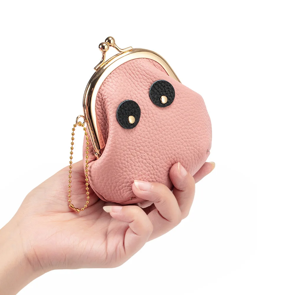 New Genuine Leather Kiss Lock Purse Mini Coin Purse Women Japanese Style Creative Small Bag Lipstick Storage Pouch Portable