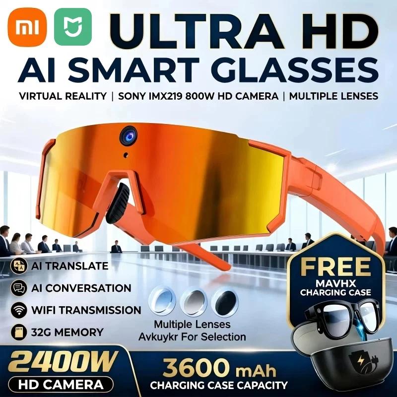 Lunettes intelligentes Mijia Al pour le cyclisme, lunettes de sport vidéo et photo, enregistrement tactile, traducteur, assistant vocal, lunettes Bluetooth sans fil