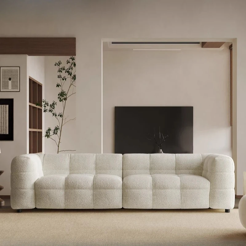 Cream wind cotton, sugar fabric sofa French style, minimalist lamb wool, retro sofa
